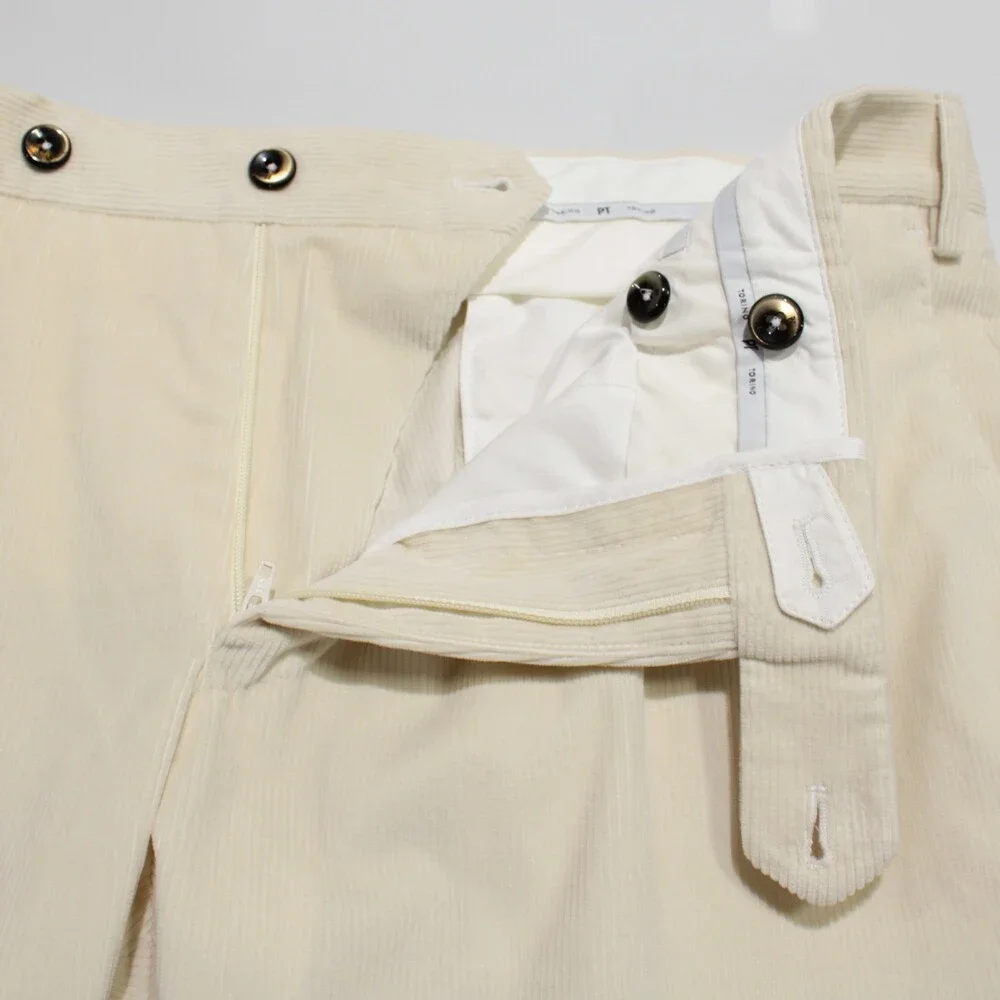 PT Torino NWT Chinos / Casual Pants Size 52 (US 36) Slim Fit Ivory Cotton Blend